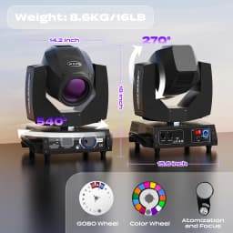 U'King 230W Beam 7R Moving Head Stage Light 16CH DMX512 Sound Activated 16 Gobos Effect Lighting for DJ Concert Party Nightclub