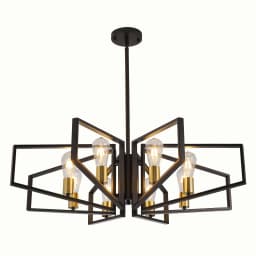 Modern 8-Light Geometric Chandelier Adjustable Height Metal Pendant Light with Black Frame & Golden Accents Ceiling Light Decor