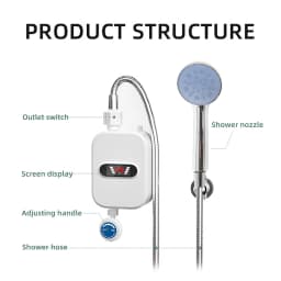 3500W Small Instant Electric Water Heater LCD Temperature Display IPX4 Quick Heating Shower Water Heating Device Set