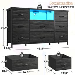 EnHomee 8-Drawer Media Dresser with LED Lighting & Built-in Charging Station - Fabric Storage Cabinet for 55" TVs, Ideal for Bedroom
