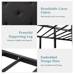 HOOMIC Metal Bed Frame with Upholstered Finely Stitched Headboard, Linen Fabric, Sturdy Foundation, No Box Spring Needed