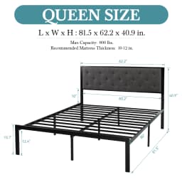 HOOMIC Metal Bed Frame with Upholstered Finely Stitched Headboard, Linen Fabric, Sturdy Foundation, No Box Spring Needed