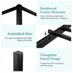 HOOMIC Canopy Bed Frame, Enhanced 4-Poster, 3-Metal Crossbar, No Box Spring Needed, Easy Assembly Allewie