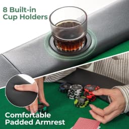 8 Player Poker Table Foldable, Folding Card Board Game Table w/8 Cup Holders & Comfy Armrests, Casino Grade Felt, Portable Oval