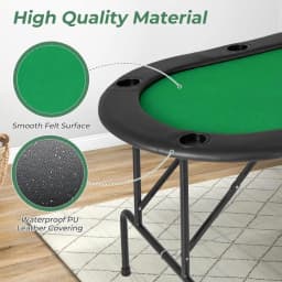 8 Player Poker Table Foldable, Folding Card Board Game Table w/8 Cup Holders & Comfy Armrests, Casino Grade Felt, Portable Oval