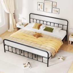 giantex king size metal platform bed frame, victorian style king platform bed with headboard & footboard, heavy duty mattress fo