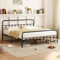 giantex king size metal platform bed frame, victorian style king platform bed with headboard & footboard, heavy duty mattress fo