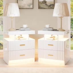 Black Night Stand Set 2 Modern Bedside Tables with Wireless Charging 3 Drawers Glass Top Smart Customized End Side Table