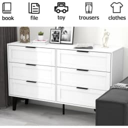 Exquisite 6 Drawer Dresser for Bedroom Modern White Chest of Drawers for Nursery Wood Dresser for Kids Horizontal Dressers & Che