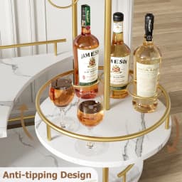 3-Tier Rolling Bar Cart with Wine Rack & Glass Holder, Metal Serving Cart on Wheels with Storage Shelves for Kitchen, Dining Room & Living Room, 87 x 40 x 94cm, Gold