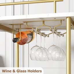 3-Tier Rolling Bar Cart with Wine Rack & Glass Holder, Metal Serving Cart on Wheels with Storage Shelves for Kitchen, Dining Room & Living Room, 87 x 40 x 94cm, Gold