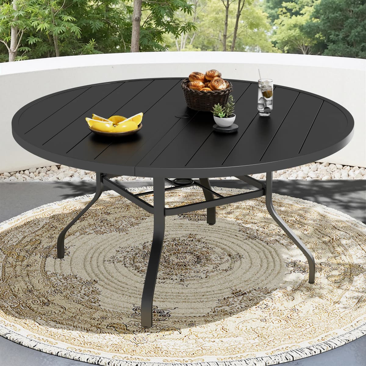 Outdoor Patio Dining Table, 47" Round Patio Table with 1.57" Umbrella Hole, Metal Tables for Patio, Graden, Backyard, Poolside