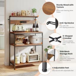 JHK 31.5 Inch Kitchen Bakers Rack with Power Outlet Coffee Bar Table 4 Tiers Microwave Oven Stand Adjustable Storage Shelf