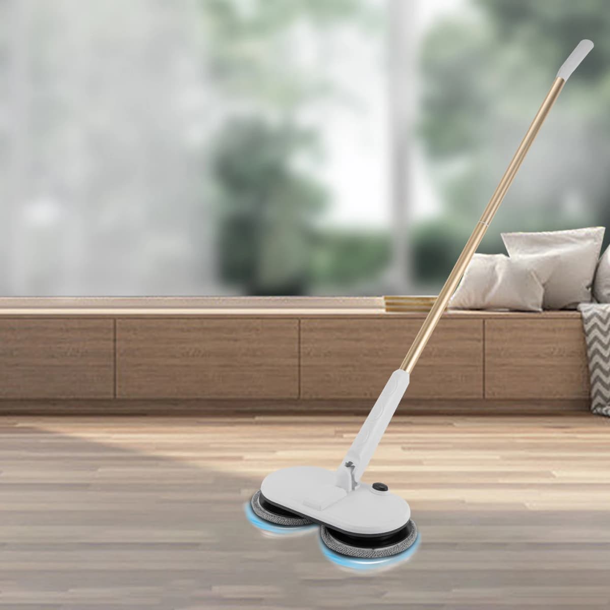 15W Cordless Electric Mop W/ 60 Min Battery Life 150RPM Rotation for Hard Floor Cleaning USB Rechargeable & Low Noise Operation