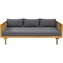 Outdoor Acacia Wood Conversation Set, 3-Seat Loveseat Sofa w/Coushion and Round Coffee Table for Backyard, Patio Furniture, Tea