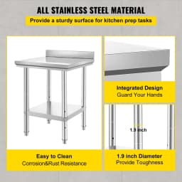 SucceBuy Kitchen Work Bench Commercial Catering Table Worktable with Undershelf Stainless Steel 330LBS 286LBS for Restaurant