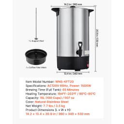 SucceBuy Commercial Coffee Urn Hot Beverage Dispenser with Dripless Faucet Quick-Brewing Coffee Maker for Catering, Party