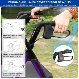 Lightweight 2 in 1 Rolling Walkers Wheelchair Combo for Adult, Transport Chair with Brakes, Adjustable Seat & Handle, 300lbs