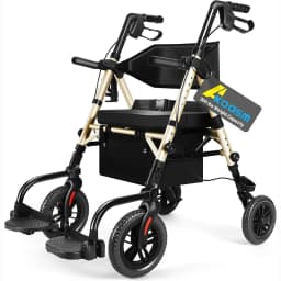 Lightweight 2 in 1 Rolling Walkers Wheelchair Combo for Adult, Transport Chair with Brakes, Adjustable Seat & Handle, 300lbs