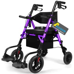 Lightweight 2 in 1 Rolling Walkers Wheelchair Combo for Adult, Transport Chair with Brakes, Adjustable Seat & Handle, 300lbs