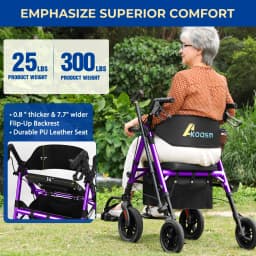 Lightweight 2 in 1 Rolling Walkers Wheelchair Combo for Adult, Transport Chair with Brakes, Adjustable Seat & Handle, 300lbs