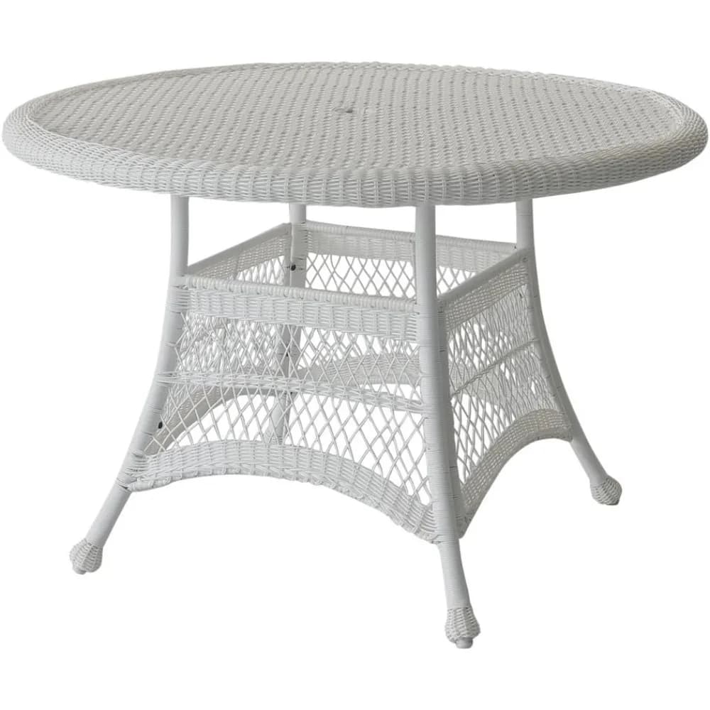 Wicker Round Dining Table, 44", White