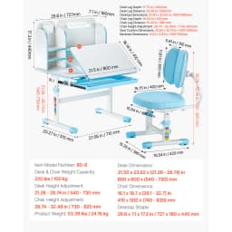 SucceBuy Kids Study Chair and Desk Set Study Desk and Chair for Kids with Table Lamp Adjustable Height for Bedroom & Study Room