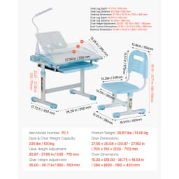SucceBuy Kids Study Chair and Desk Set Study Desk and Chair for Kids with Table Lamp Adjustable Height for Bedroom & Study Room