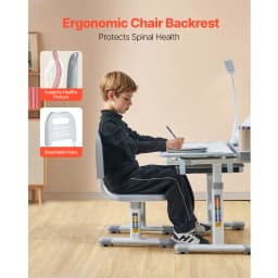 SucceBuy Kids Study Chair and Desk Set Study Desk and Chair for Kids with Table Lamp Adjustable Height for Bedroom & Study Room