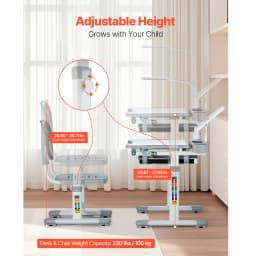 SucceBuy Kids Study Chair and Desk Set Study Desk and Chair for Kids with Table Lamp Adjustable Height for Bedroom & Study Room