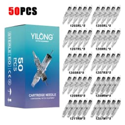 YILONG 50/20PCS Mixed Transparent Professional Tattoo Needles with Membrane Safety Cartridges Disposable Tattoo NeedleForTattoo