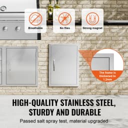 SucceBuy BBQ Access Door Stainless Steel Flush Mount Door Wall Vertical Door w/ Recessed Handle Grilling Station Outside Cabinet