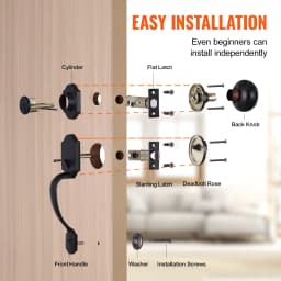 SucceBuy Front Door Handle Deadbolt Set Front Door Lock Set with Interior Knob Adjustable Hole Spacing Single Cylinder Handleset