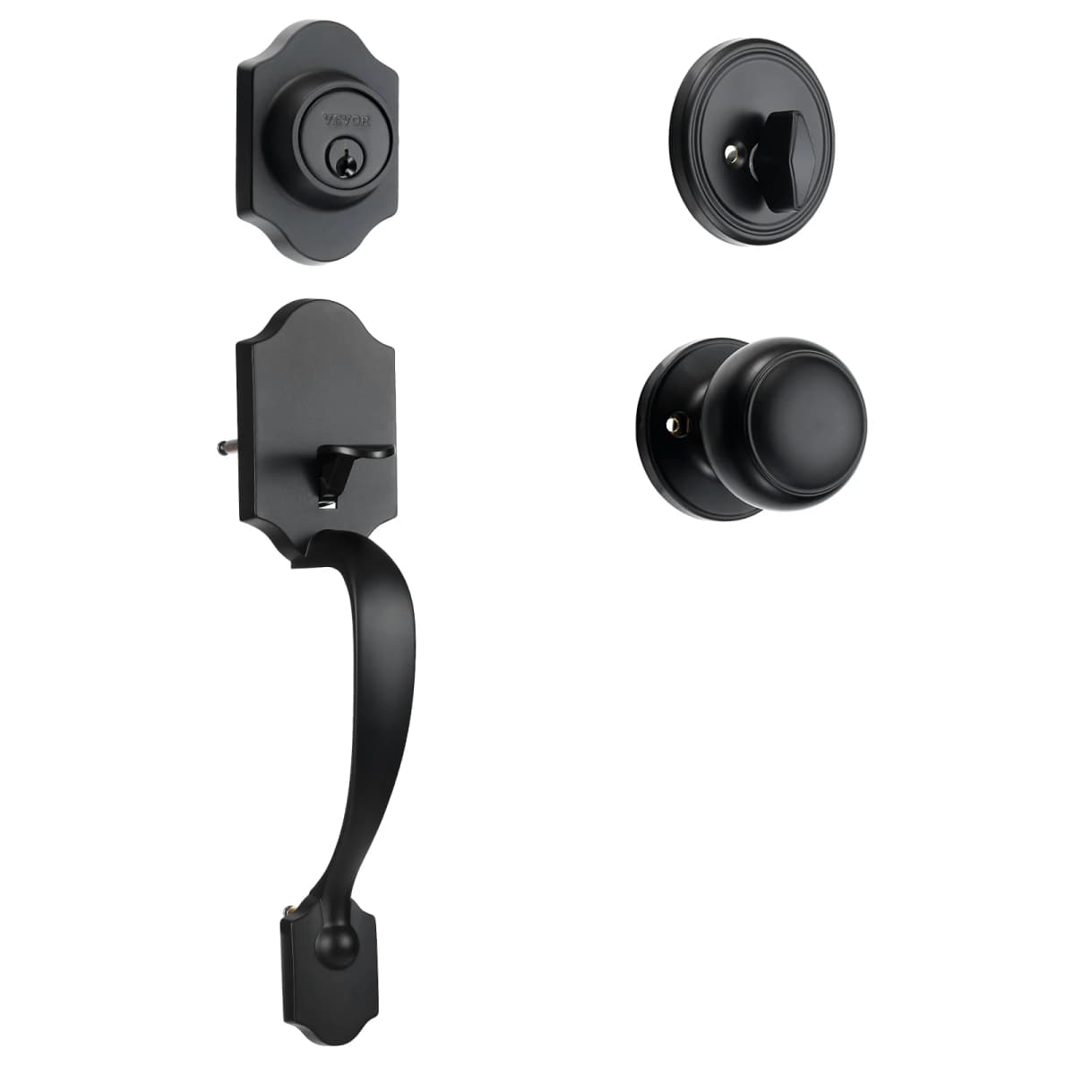 SucceBuy Front Door Handle Deadbolt Set Front Door Lock Set with Interior Knob Adjustable Hole Spacing Single Cylinder Handleset