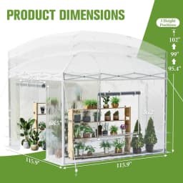10×10×8.5 FT Pop-up Walk-in Greenhouse with Adjustable Reinforced Frame for Outdoors Indoor, Portable Greenhouse with 2 Roll-up