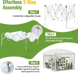 10×10×8.5 FT Pop-up Walk-in Greenhouse with Adjustable Reinforced Frame for Outdoors Indoor, Portable Greenhouse with 2 Roll-up