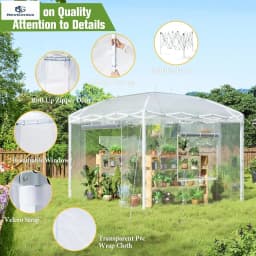 10×10×8.5 FT Pop-up Walk-in Greenhouse with Adjustable Reinforced Frame for Outdoors Indoor, Portable Greenhouse with 2 Roll-up