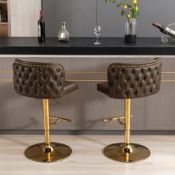 2Pcs Swivel Bar Chairs PU Upholstered Counter Bar Stools with Gold Nailheads and Base Adjustable Height For Dining Room Kitchen