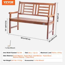SucceBuy Outdoor Bench Wooden Metal Garden Bench for Outdoors 480 lbs Load Capacity Bench Outdoor Garden Park Bench