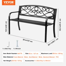 SucceBuy Outdoor Bench Wooden Metal Garden Bench for Outdoors 480 lbs Load Capacity Bench Outdoor Garden Park Bench