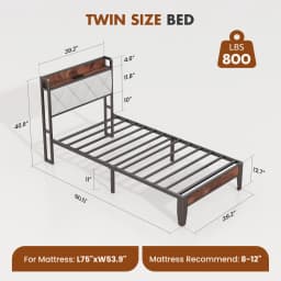 JHK King Size Soft Pack Heavy Duty Metal Bed Frame with Headboard Charging Station 1100lbs Capacity Easy Assembly For Bedroom