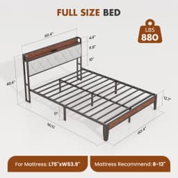 JHK King Size Soft Pack Heavy Duty Metal Bed Frame with Headboard Charging Station 1100lbs Capacity Easy Assembly For Bedroom