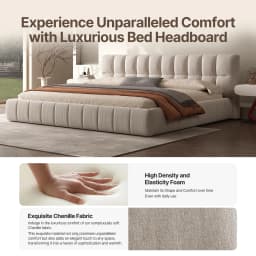 Queen Size Modern Cloud Platform Bed with 38.5-inch High Extra-Thick Soft Headboard, Includes Footboard, Block Design, Cream Uph