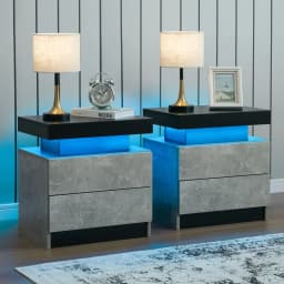 Cubehom Nightstand Set of 2 LED Nightstand with 2 Drawers,Night Stand with LED Light,Bedside Table with Drawers for Bedroom
