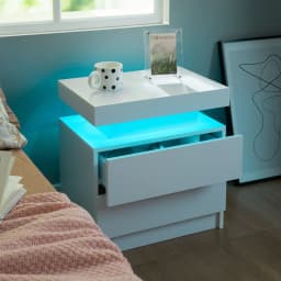 Cubehom Nightstand Set of 2 LED Nightstand with 2 Drawers,Night Stand with LED Light,Bedside Table with Drawers for Bedroom