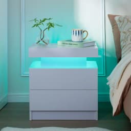 Cubehom Nightstand Set of 2 LED Nightstand with 2 Drawers,Night Stand with LED Light,Bedside Table with Drawers for Bedroom