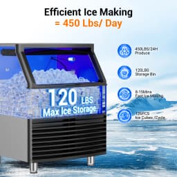 Commercial Ice Maker Machine 450LBS/24H Under Counter Ice Machine Upgrade Compressor 120LBS Storage Bin Freestanding Ice Maker