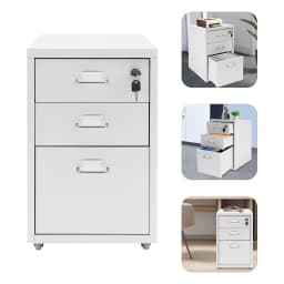 3 Tiers Rectangular Steel Vertical File Cabinet,Pink/White/Black Metal Mobile File Cabinet with Lock for Office,Study
