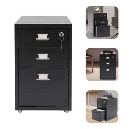 3 Tiers Rectangular Steel Vertical File Cabinet,Pink/White/Black Metal Mobile File Cabinet with Lock for Office,Study
