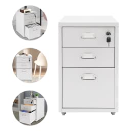 3 Tiers Rectangular Steel Vertical File Cabinet,Pink/White/Black Metal Mobile File Cabinet with Lock for Office,Study